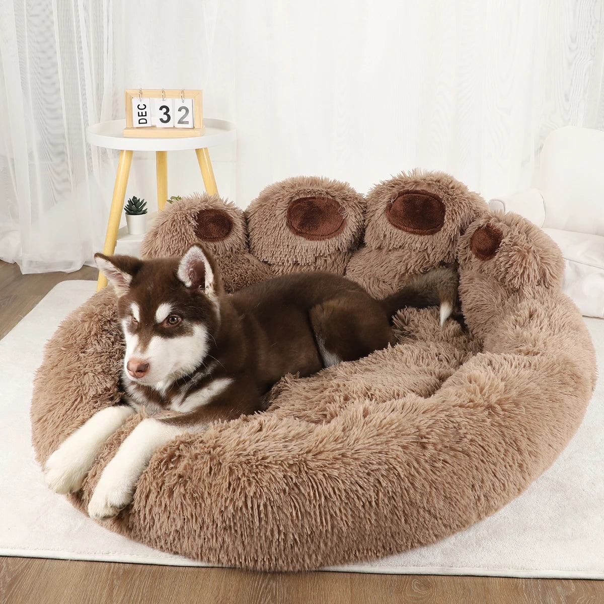 Paw dog bed, Brown with Husky